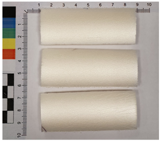 A top-down image of a T-FIT® Clean tube sections after 7-day exposure to Topaz AC2 liquid acidic detergent