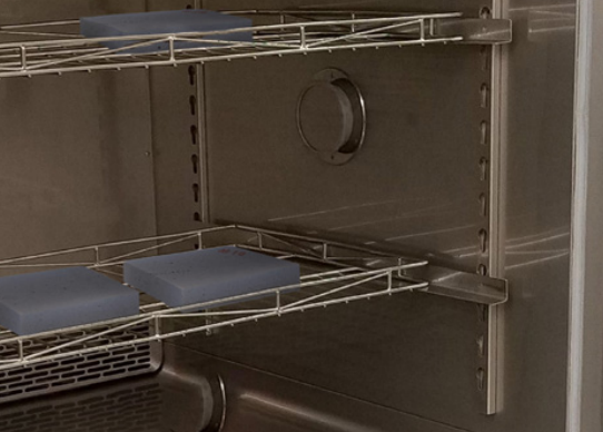 T-FIT insulation samples inside a moisture absorption test chamber.